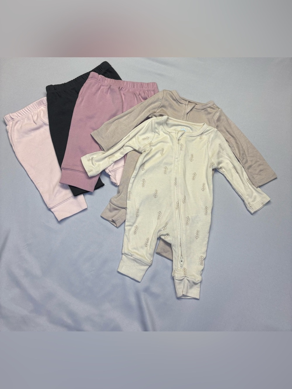 cloud island Cream, Mauve, Pink & Black pair of pants & Baby One-Piece Set 0-3m